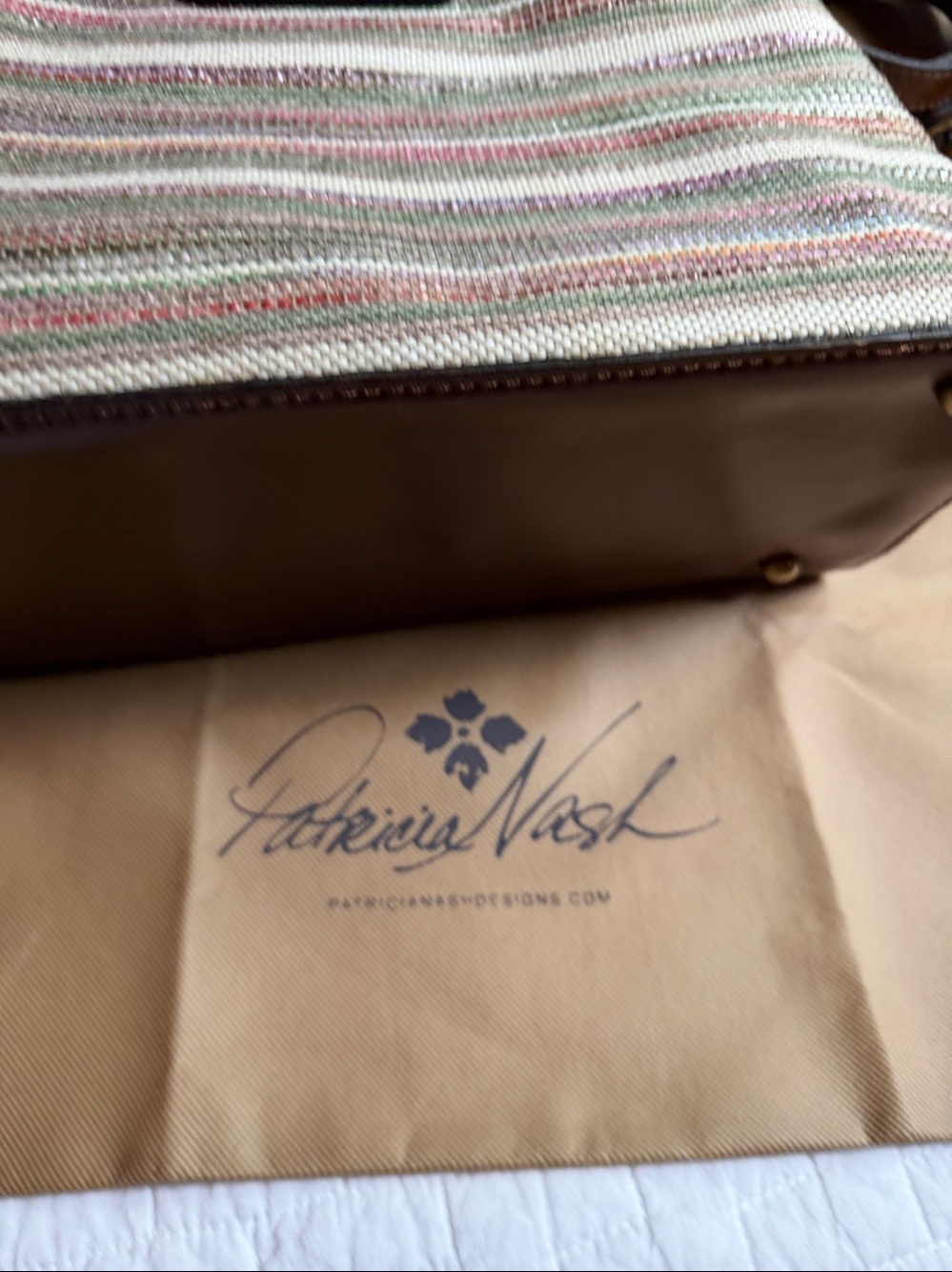 Patricia Nash Multicolor Striped Canvas Tote with Brown Leather Ring Handles - Picture 2 of 7